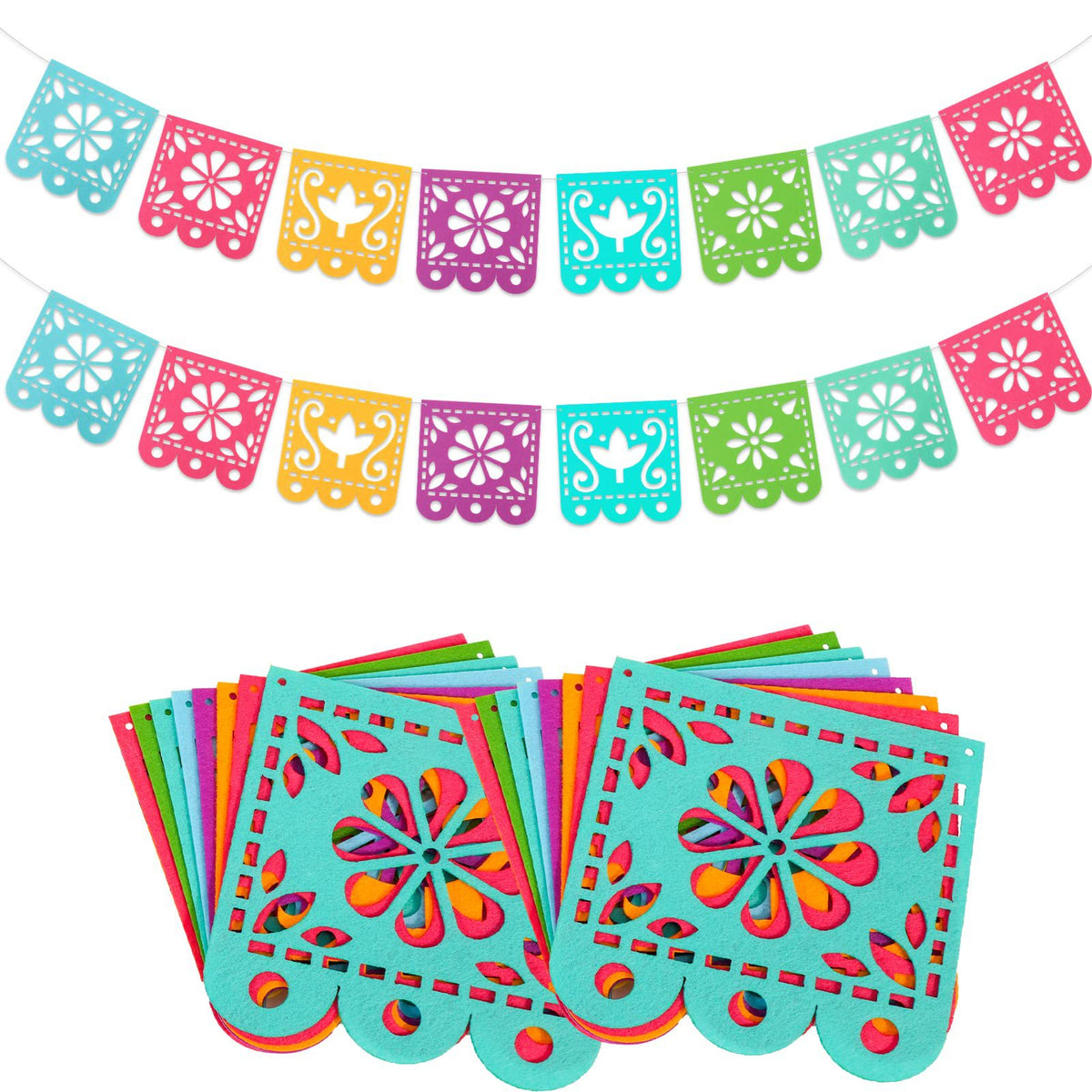 Papel Picado Felt Banner Garland (Day of the Dead, Reusable)