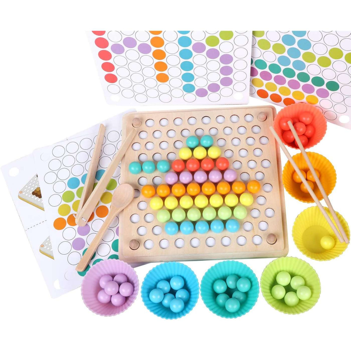 Wooden Peg Board Beads Game - Montessori Color Sorting Stacking Toy