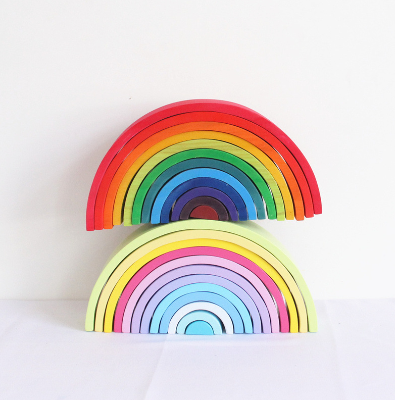 Rainbow Arch Bridge Puzzle - 12-Piece Wooden Stacking Building Blocks Toy