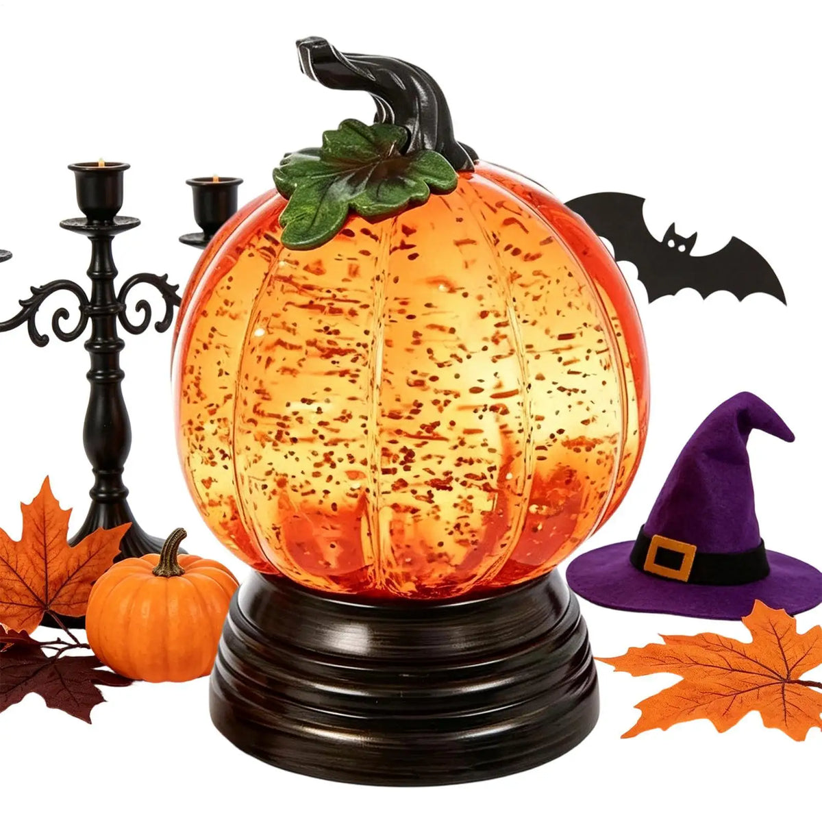 Halloween LED Water Globe Lantern (Pumpkin Family Scene)
