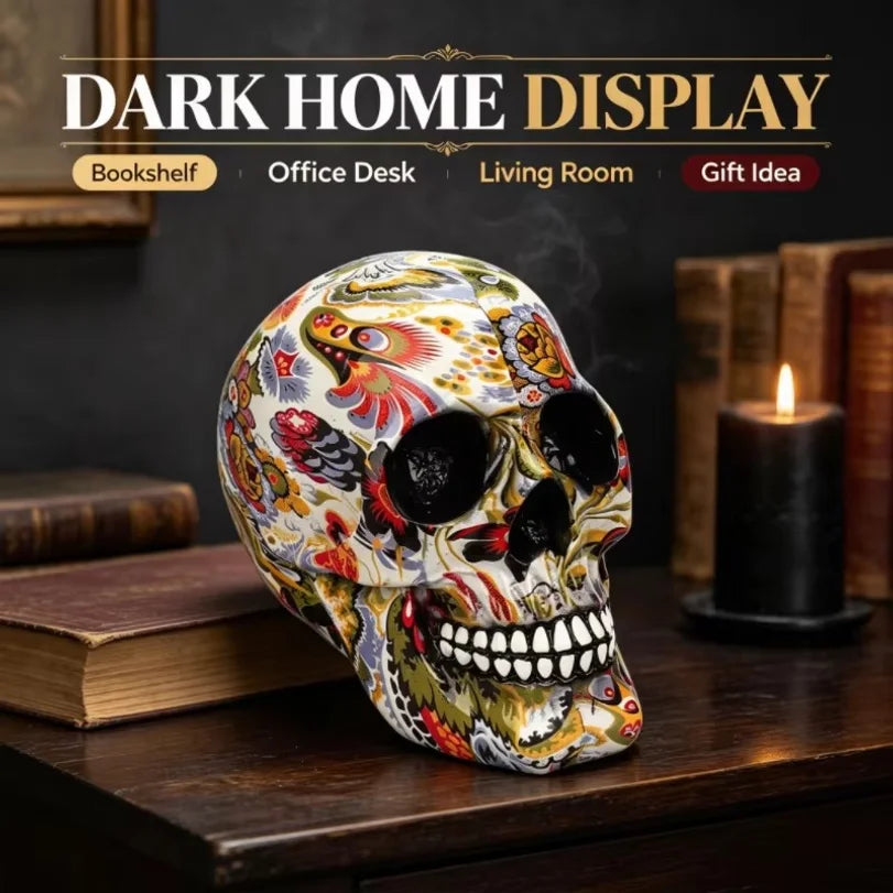 Day of the Dead Mosaic Sugar Skull Statue (Polyresin, Hand-Painted Look)