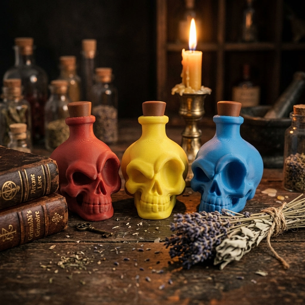 Skull Potion Bottle Set (3-Pc 3D-Printed Gothic Fantasy)