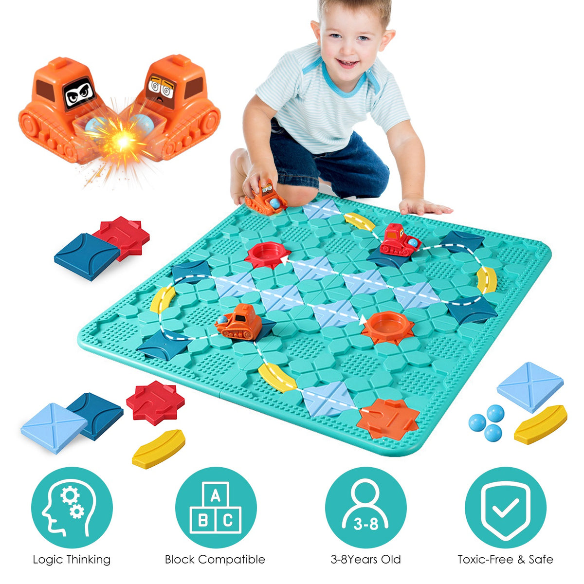 Kids Logical Road Builder Puzzle - Montessori Brain Teaser STEM Board Game